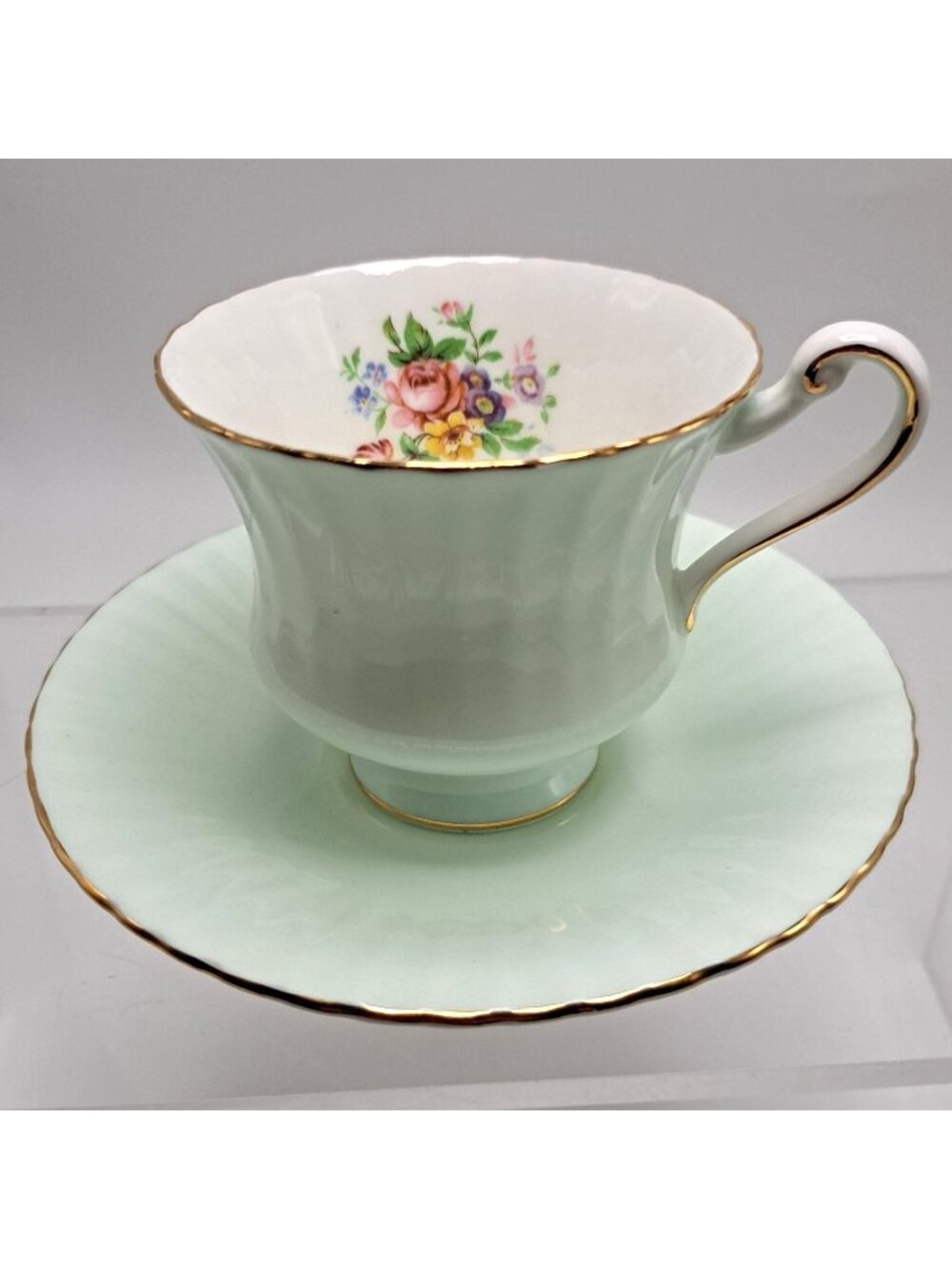 Paragon Green Floral Fine Bone China Tea Cup & Saucer Set